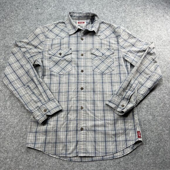 Wrangler Other - Wrangler Long Sleeve Woven Button Up Shirt Mens Size  Small Plaid Blue Slim Fit